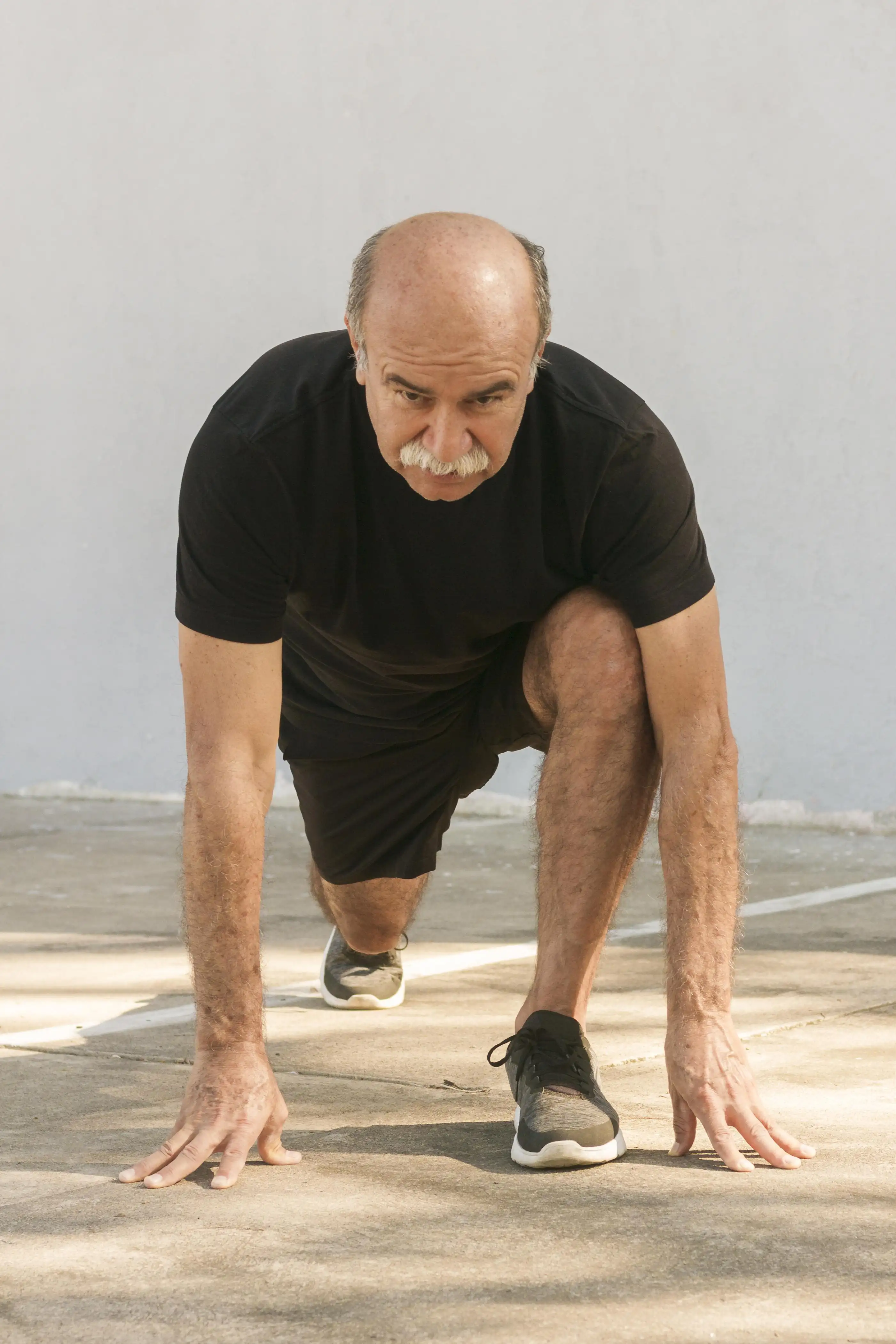 Calm illustration of an active man stretching in a bright home setting